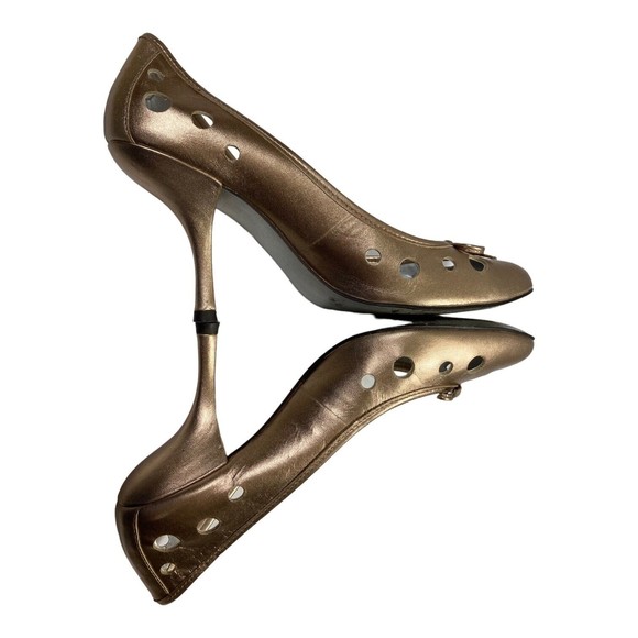 Jessica Simpson Heels Pumps Gold Leather Laser Cut Womens 8.5B Made in Brazil - Picture 6 of 10